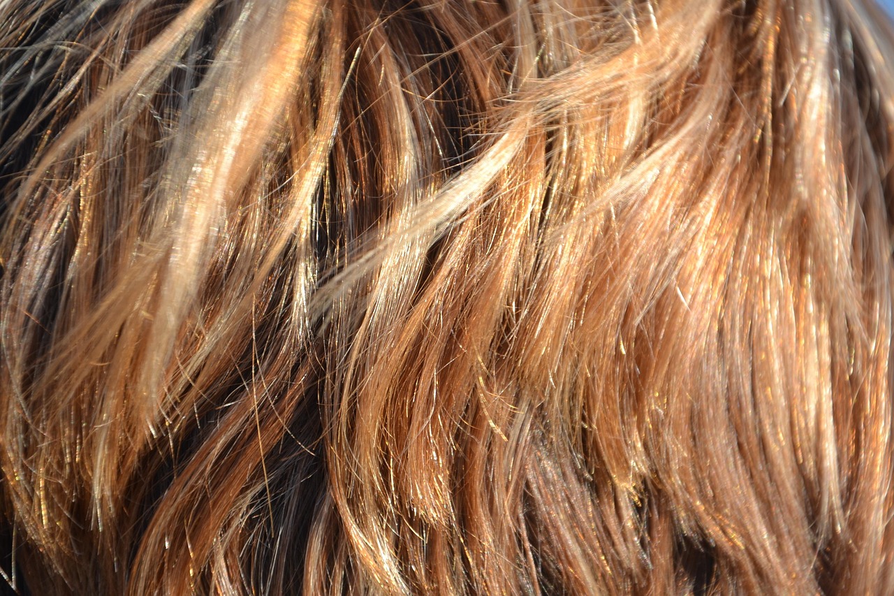 Close-up of colored hair with highlights